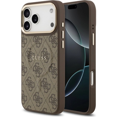 GUESS Гръб Guess PU Leather 4G Gold Frame MagSafe Case за iPhone 17 Pro Max - Кафяв