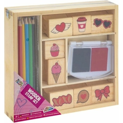 Dřevěná razítka v boxu, pastelky - Zmzlina