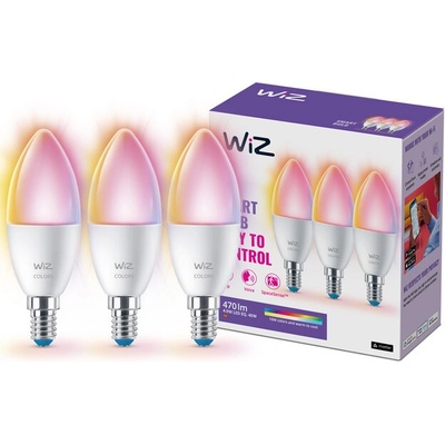 Philips WiZ 8720169075672 LED žiarovka sviečka E14, 4,9W, 470lm, 2200-6500K+RGB, C37,biela, stmievateľná