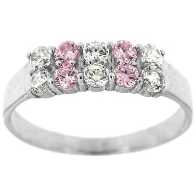 Zlatnictví U Kostela Stříbrný prsten s růžovo-bílými kamínky 99r