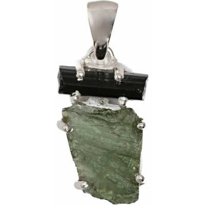 Nefertitis Turmalín skoryl a vltavín přívěsek stříbro LOT25 NF66381