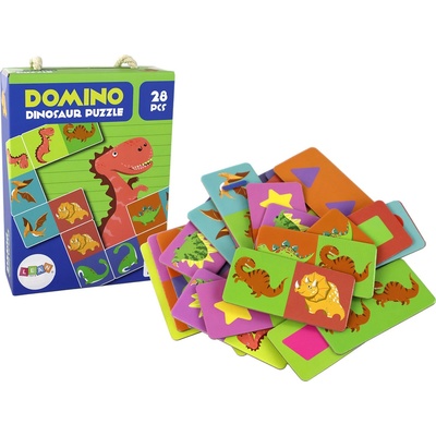 LEAN Toys Obojstranné Domino Dinosaury 10 cm x 5 cm 28 dielov