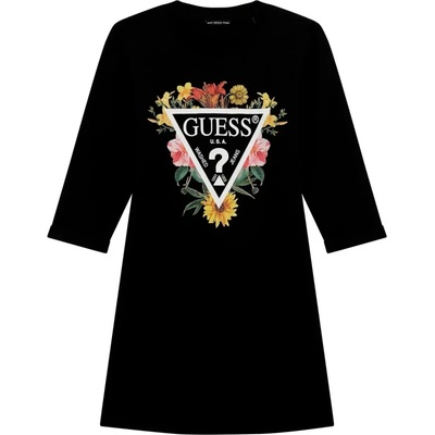 Guess Рокля в черно с 3/4 ръкав за момиче Guess със свежи цветя и бяло лого
