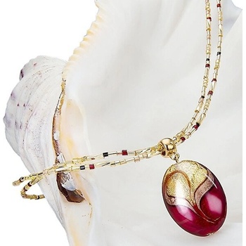 Lampglas Elegantný náhrdelník Red Sea s perlou s 24 karátovým zlatom NP25