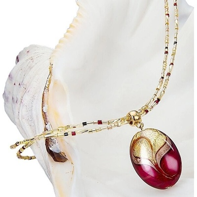 Lampglas Elegantný náhrdelník Red Sea s perlou s 24 karátovým zlatom NP25