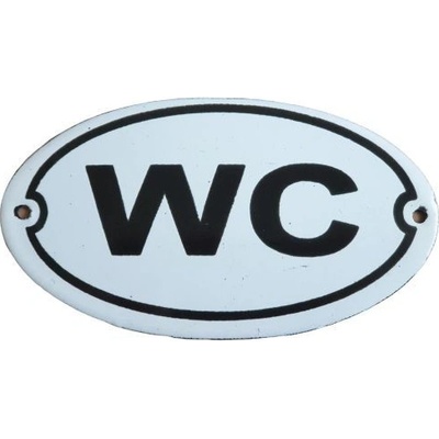 Bílá kovová smaltovaná cedule WC - 13,5*7,5 cm - Ostatní