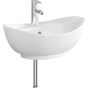 vidaXL Мивка за баня с кран и отвод Хром 59 x 35 x 21 см Керамика (890218)