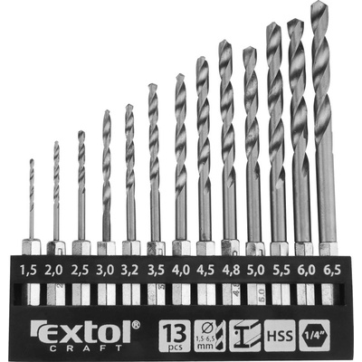 Vrtáky do kovu se šestihrannou stopkou sada 13ks 1,5-6,5mm HSS EXTOL CRAFT 11140