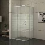 Inter Ceramic Душ кабина Inter Ceramic квадратна с плъзгащи се врати 90x90 см хром - прозрачна с бели линии (275/31NEW 90*90 EASY ASSEMBLE)