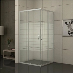Inter Ceramic Душ кабина Inter Ceramic квадратна с плъзгащи се врати 90x90 см хром - прозрачна с бели линии (275/31NEW 90*90 EASY ASSEMBLE)