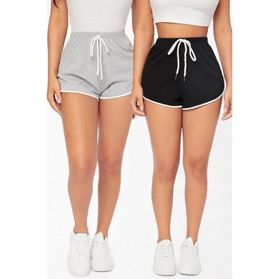 Dewberry Piece Set Women Mini Shorts-GREY-BLACK 2465430691576 šedá