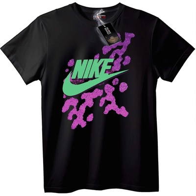 NOONEBRAND Nike Зелен Swoosh Лилав Разплиск Тениска - 2XL, White