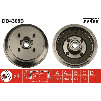 Brzdový bubon TRW DB4308B