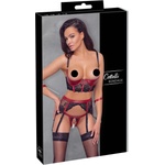 Cottelli Bondage - Матов, дантелен повдигач за бюст комплект (червен) - L