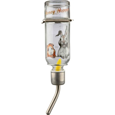 Trixie Skleněná napáječka Honey & Hopper s kovovým pítkem pro pískomily a křečky 125 ml