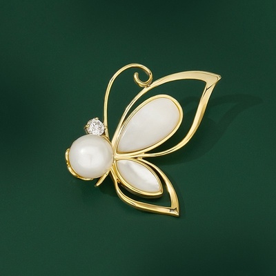 Éternelle brož s perlou a zirkony Vincenza motýl B2376-LXT0651 zlatá