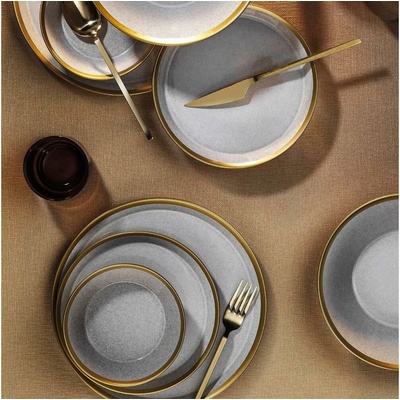 Asir Jídelní sada šedá zlatá porcelán 719KTP9737 16 ks