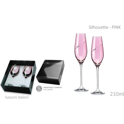 Diamante Sklenice na sekt Silhouette PINK 2 x 210 ml