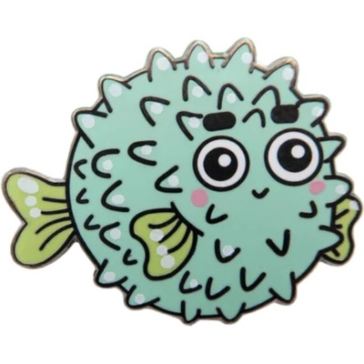 Leon Romer kovový pin Baby Puffer Fish tyrkysová 25 mm