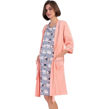 Халат и нощница за кърмачки в цвят праскова и сиво