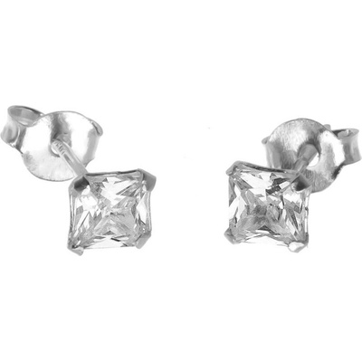 Argento Strieborné náušnice - číry zirkón v tvare štvorca, veľkosť 4 mm 65340