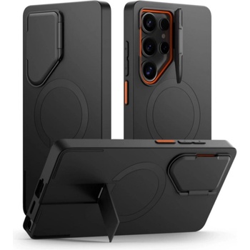 Tech-Protect Удароустойчив кейс с MagSafe и капак на камерата за Samsung Galaxy S25 Ultra от Tech Protect Kevlar Aura - Черен / Оранжев (5906302363261)