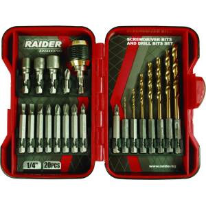Raider Накрайници и свредла 1/4" 20 бр. К-т raider (157797)