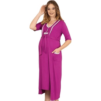 Image 1 of Нощница с халат за бременни и кърмачки в лилаво