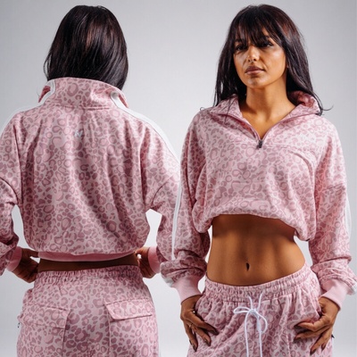 Nebbia Half-zip mikina s leopardím vzorem PRIMAL růžová