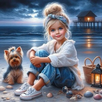 Norimpex - Puzzle Diamant painting: Girl with a dog 30x40cm - 1 - 39 piese
