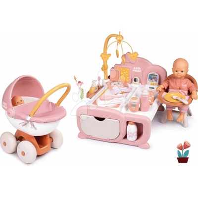 Smoby Set domček pre bábiku elektronický Cocoon Nursery Soft Baby Nurse a 32 cm bábika v hlbokom kočíku