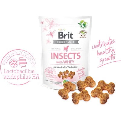Brit Care Crunchy Cracker. Insects with Whey enriched with Probiotics - лакомство за малки кученца 200gr