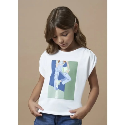 MAYORAL Тениска без ръкав графика в бял-мента за момиче Mayoral