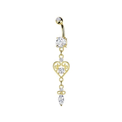 Šperky4U Zlacený visací piercing do pupíku srdíčko WP0134-GD