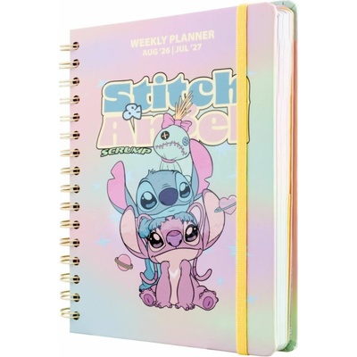 CurePink AEESVA52615 A5 týdenní 2026/2027 Disney Lilo and Stitch Stitch and Angel