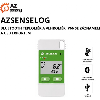 AZSENSELOG - Bluetooth teploměr a vlhkoměr IP66 se záznamem a USB exportem