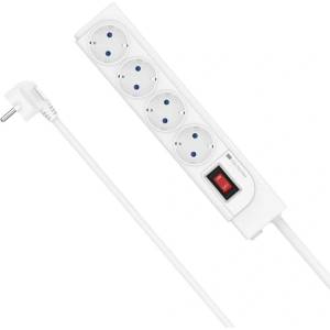 Hama Разклонител Hama 4 гнезда със защита от пренапрежение / бял / 4x Schuko / 2500W / 10A / 1.5m кабел / превключвател / защита за деца