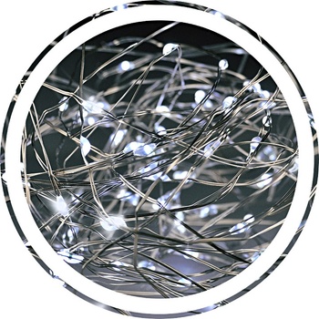 Solight vánoční řetěz stříbrný 100x mini LED 10m 3 x AA studené světlo 1V54-W