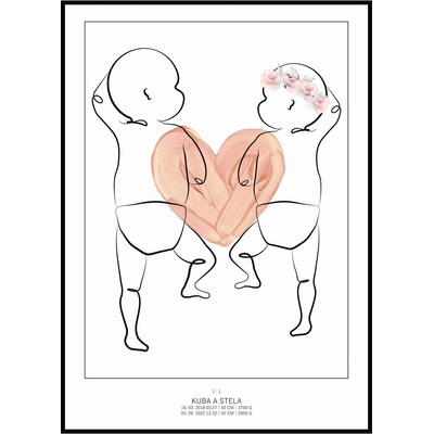 Jen tak z lásky Plakát Miminko v životní velikosti 50 x 70 cm Barva pozadí: Bílá, Varianta: Na bříšku se srdíčkem - sourozenci