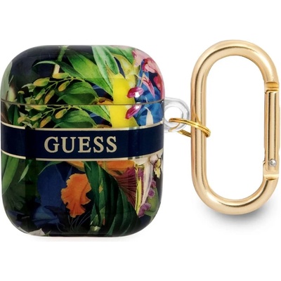 Silikónové puzdro Guess TPU Flower Print pre Airpods 1/2, modrá