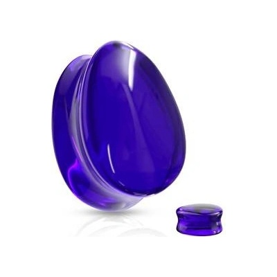 Šperky4U skleněný plug do ucha slza modrá PL01247B-12