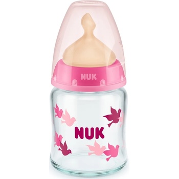 Nuk Стъклено шише с каучуков биберон Nuk - First Choice, TC, 120 ml, розово (10747115)