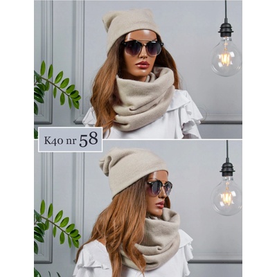 Fashionweek moderni zimní set čepice a šála pletený tunel FAN01/K40 Béžový