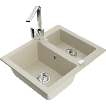 Mexen Carlos гранитна мивка 1, 5 камери с кухненски смесител Rita, бежов - 6518-69-670300-00 (6518-69-670300-00)