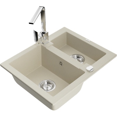 Mexen Carlos гранитна мивка 1, 5 камери с кухненски смесител Rita, бежов - 6518-69-670300-00 (6518-69-670300-00)