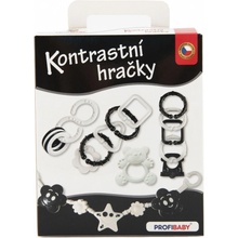 Profibaby kontrastní hračky plast chrastítko hryzátko zábrana na kočárek v krabičce 15x18x6 cm