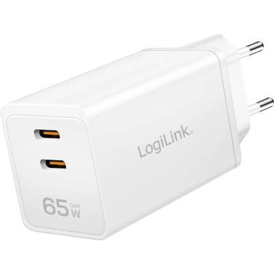 Loiglink Logilink Адаптер за двойно USB гнездо, GaN, 65 W, 2x USB-C (PD 3.0/QC 4.0), бял