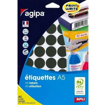 Etikety kruhové 24mm Agipa A5 čierne