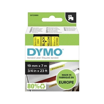 Dymo originál páska do tlačiarne štítkov, Dymo, 45808, S0720880, černý tlač/žltý podklad, 7m, 19mm, D1