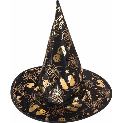 halloweenský klobúk čarodejnice čierno-zlatý